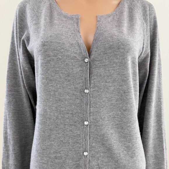 Talbots Medium Gray Lightweight Merino Wool  Size L Button Up Cardigan - NWT - Picture 2 of 7